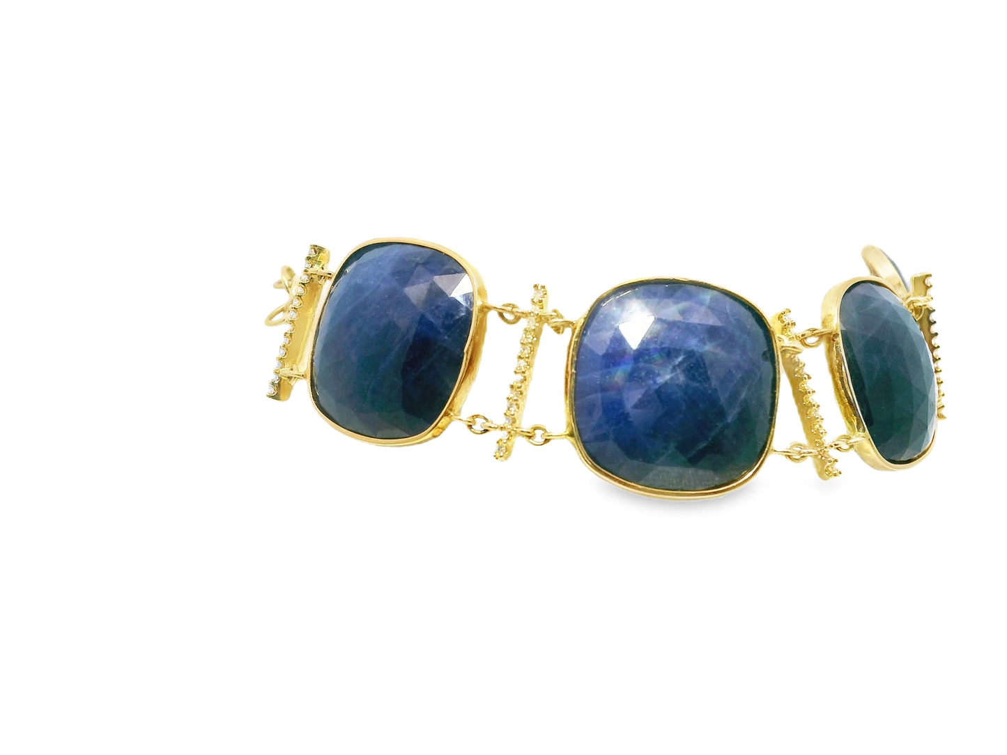 0.35CT Diamond with Blue Sapphire 14k Yellow Gold Bracelet