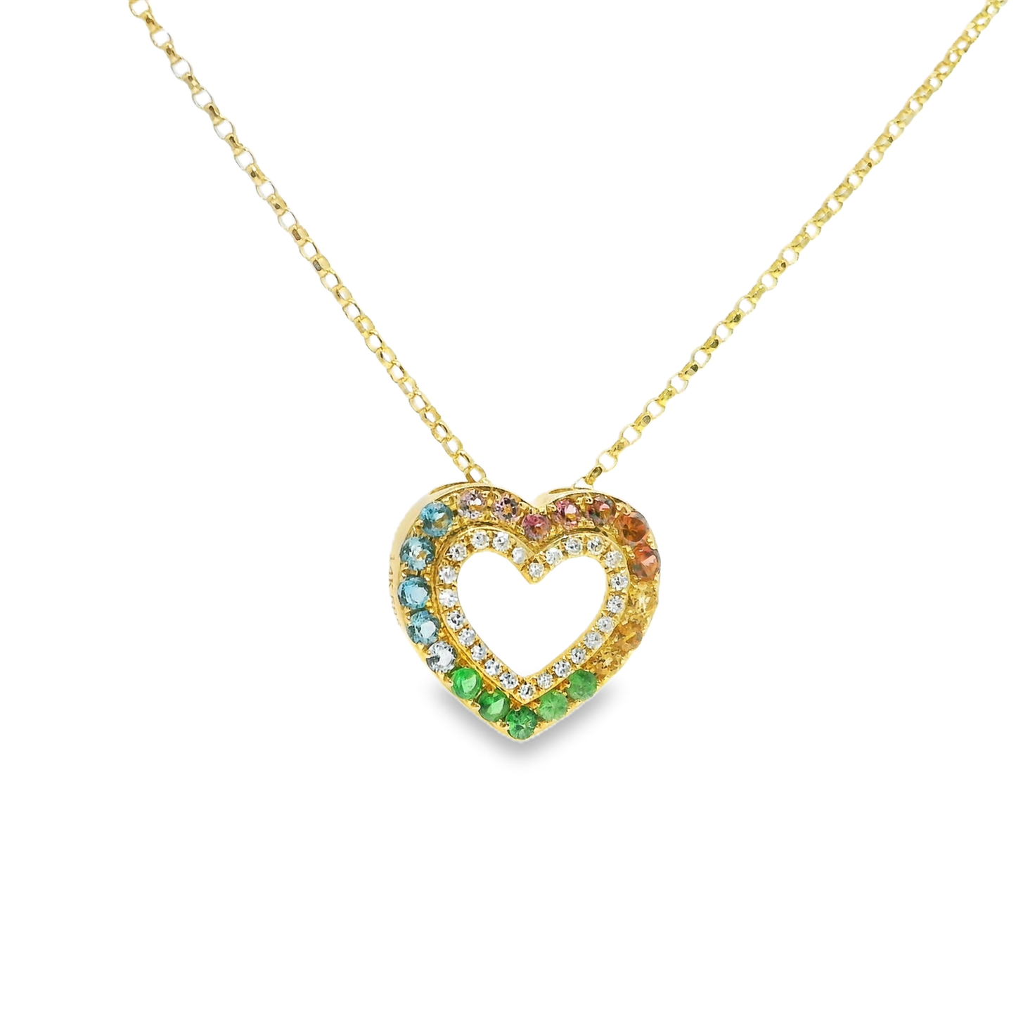 0.11CT Diamond 0.45CT Mixed Sapphire Pendant 14k Yellow Gold