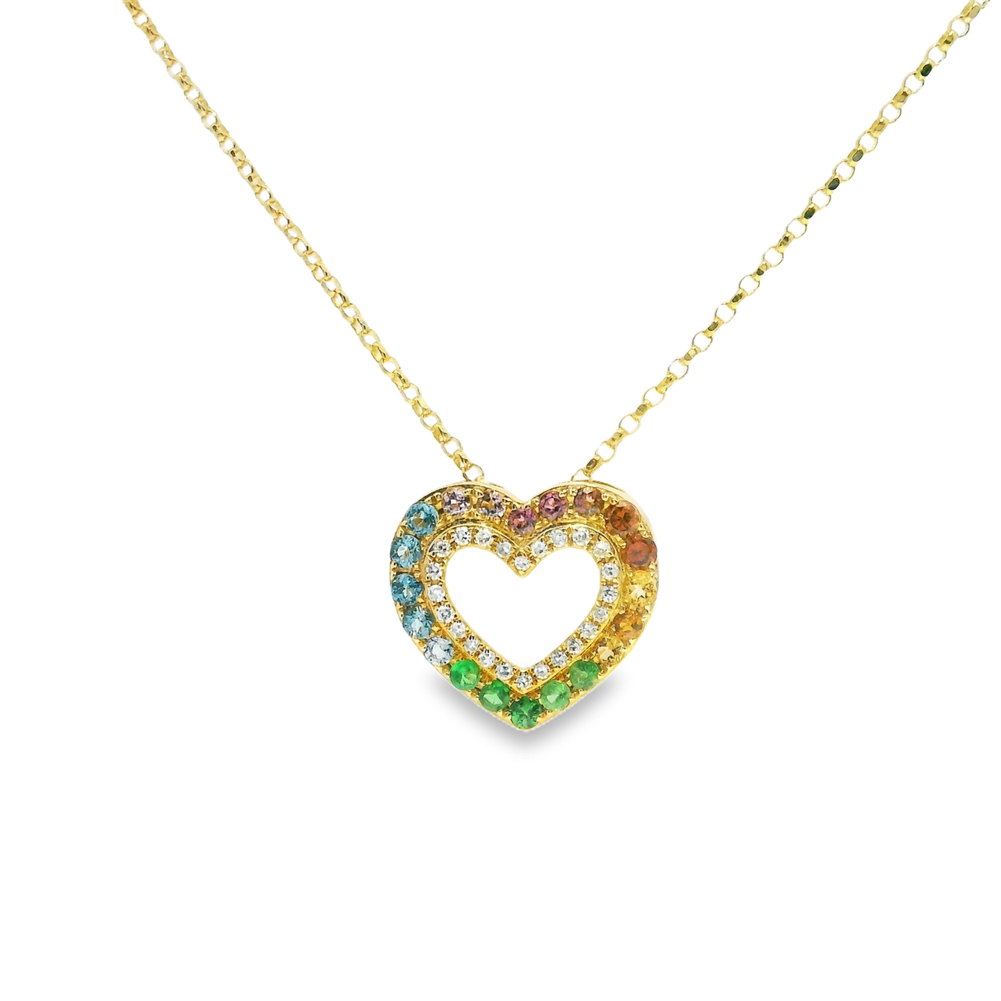 0.11CT Diamond 0.45CT Mixed Sapphire Pendant 14k Yellow Gold