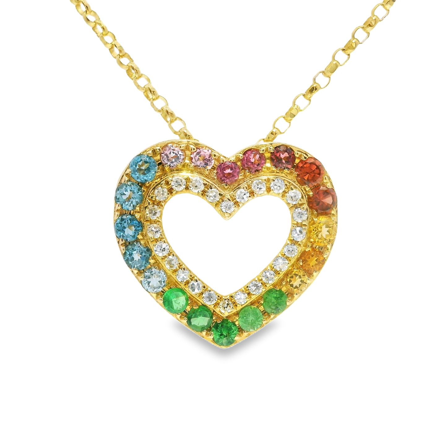 0.11CT Diamond 0.45CT Mixed Sapphire Pendant 14k Yellow Gold