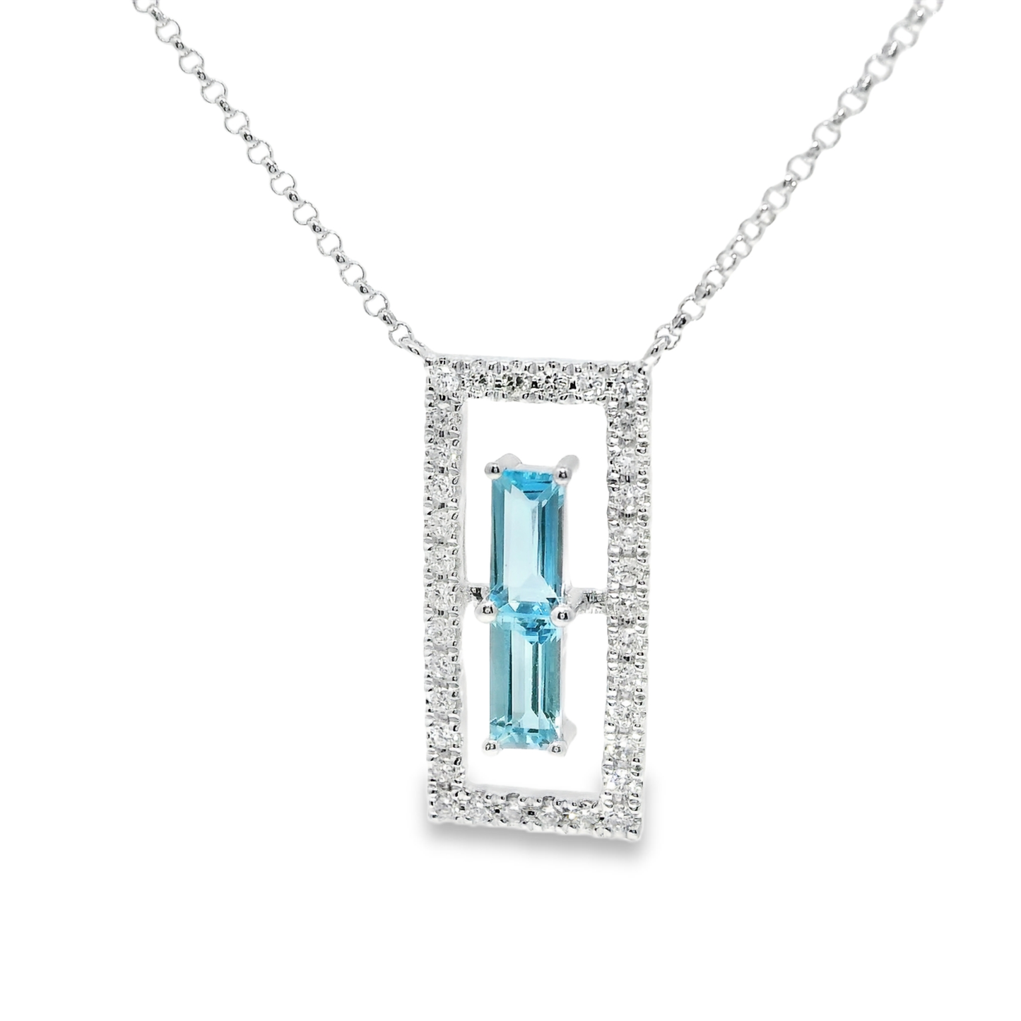 0.23CT Diamond 0.53CT Baguette Blue Topaz Pendant 14k Gold Pendant