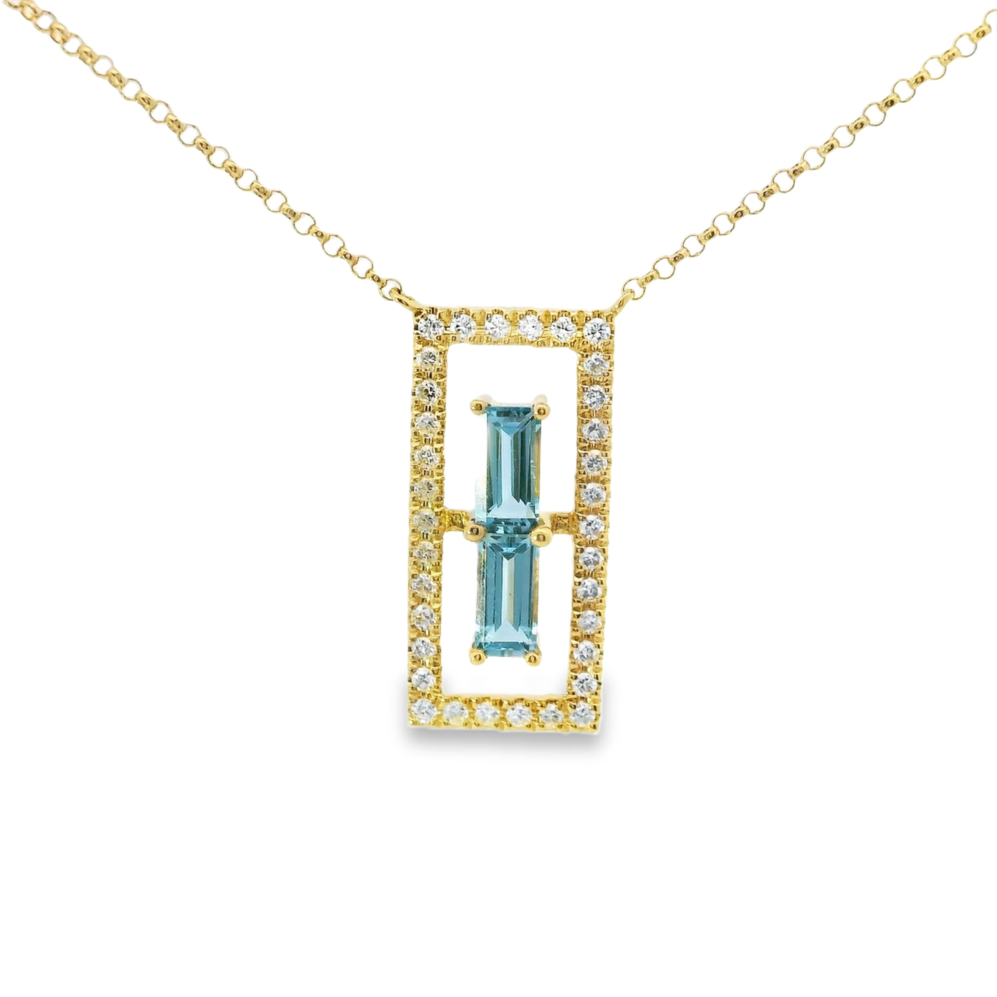 0.23CT Diamond 0.53CT Baguette Blue Topaz Pendant 14k Gold Pendant
