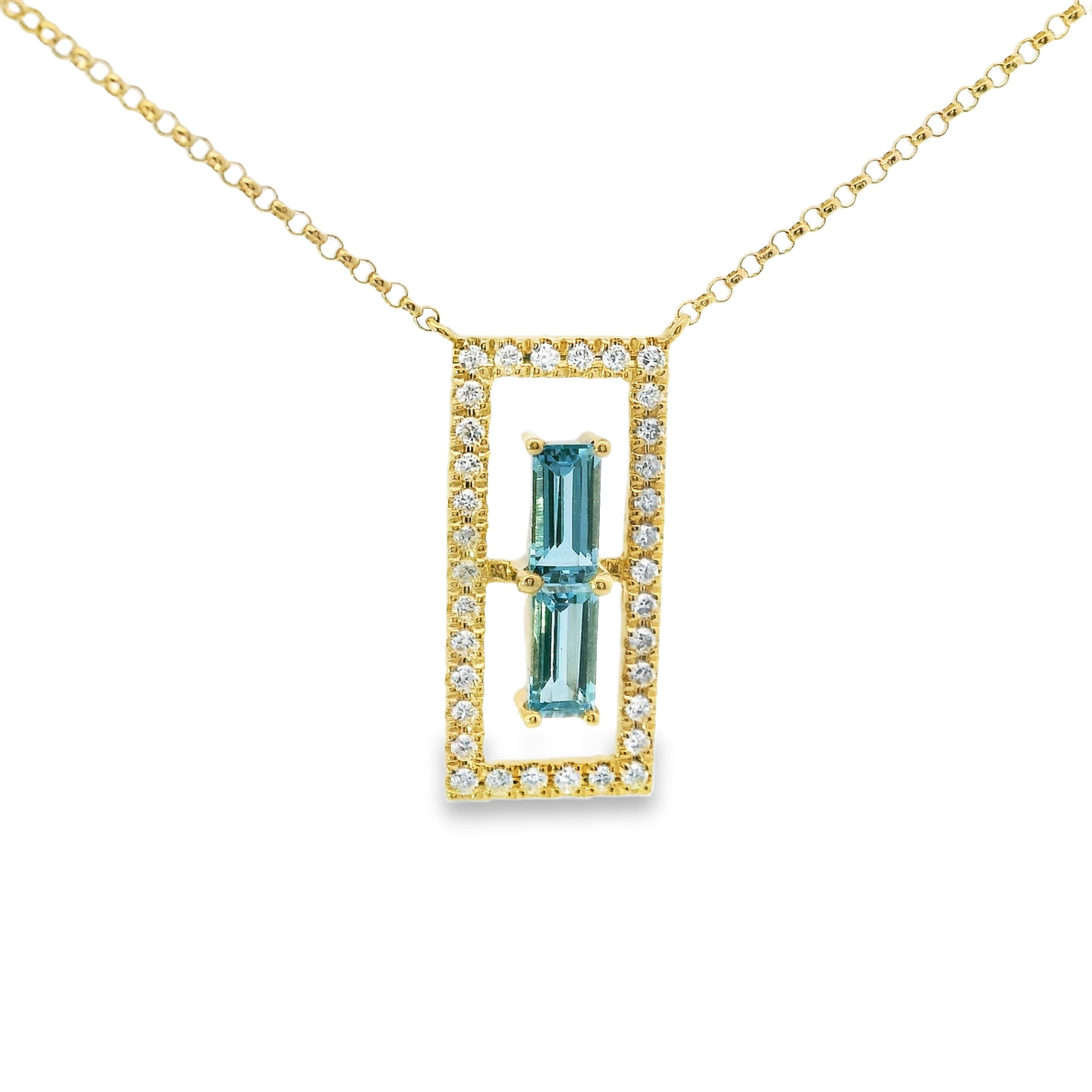 0.23CT Diamond 0.53CT Baguette Blue Topaz Pendant 14k Gold Pendant