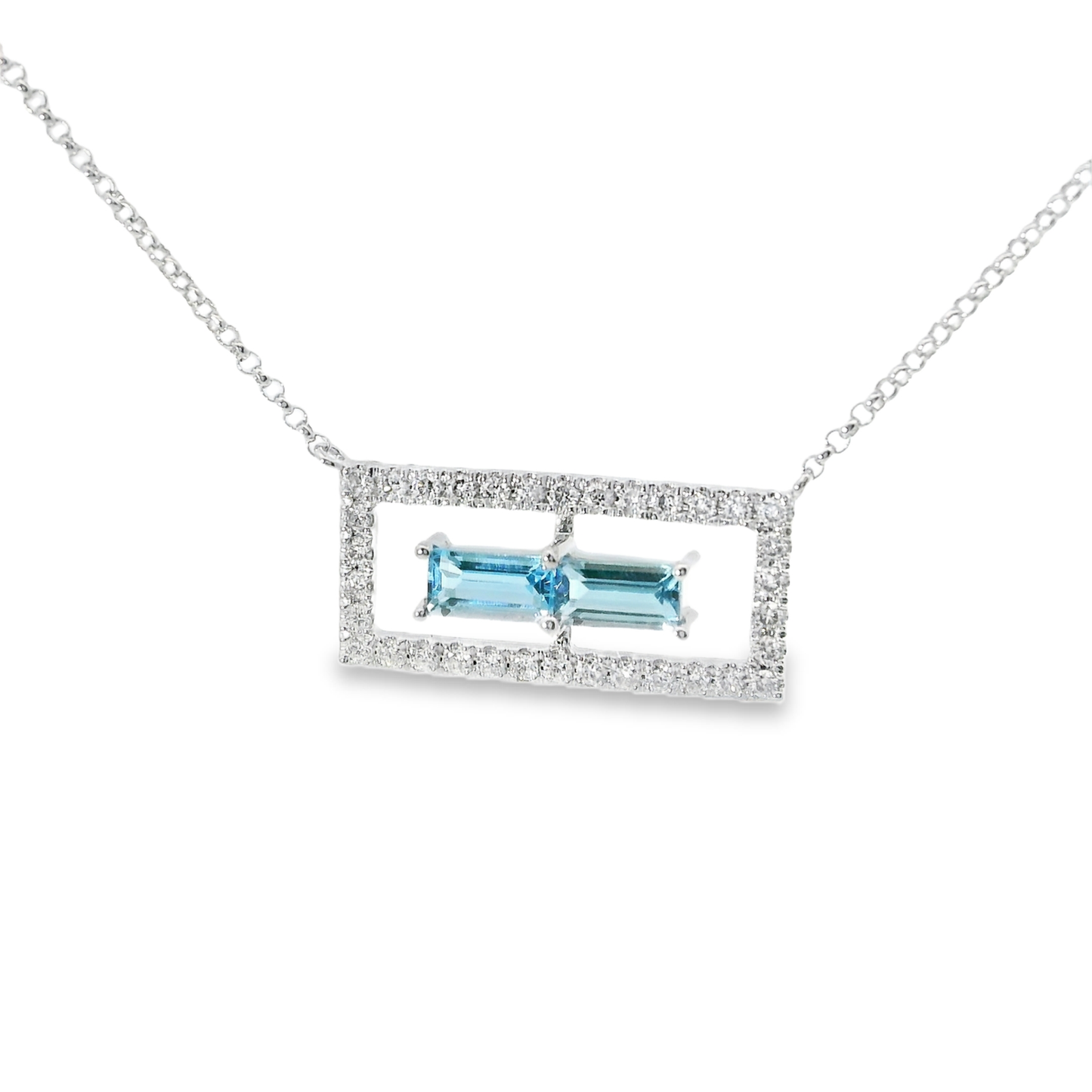 0.23CT Diamond 0.53CT Baguette Blue Topaz Pendant 14k White Gold