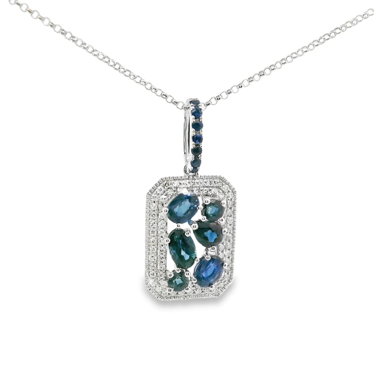 0.20CT Diamond 1.11CT Blue Sapphire Pendant 14k White Gold Pendant