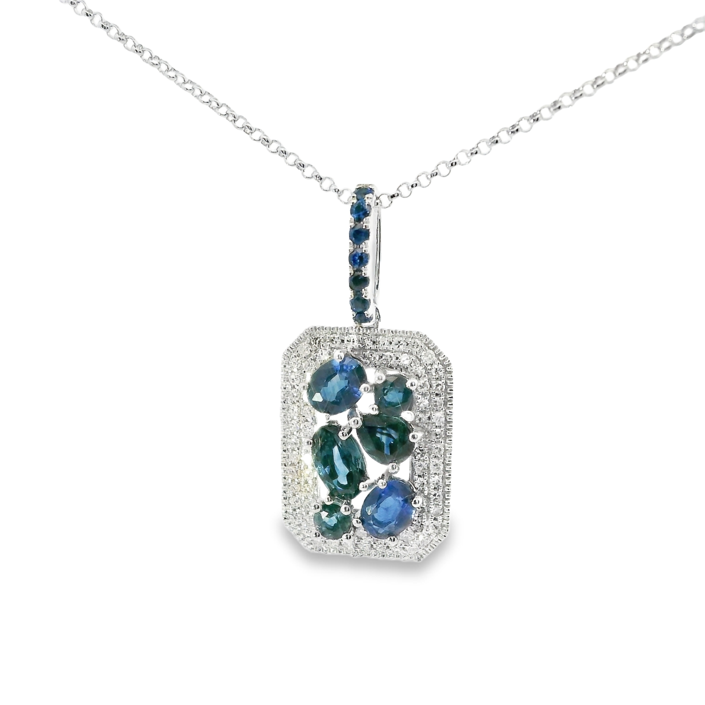0.20CT Diamond 1.11CT Blue Sapphire Pendant 14k White Gold Pendant