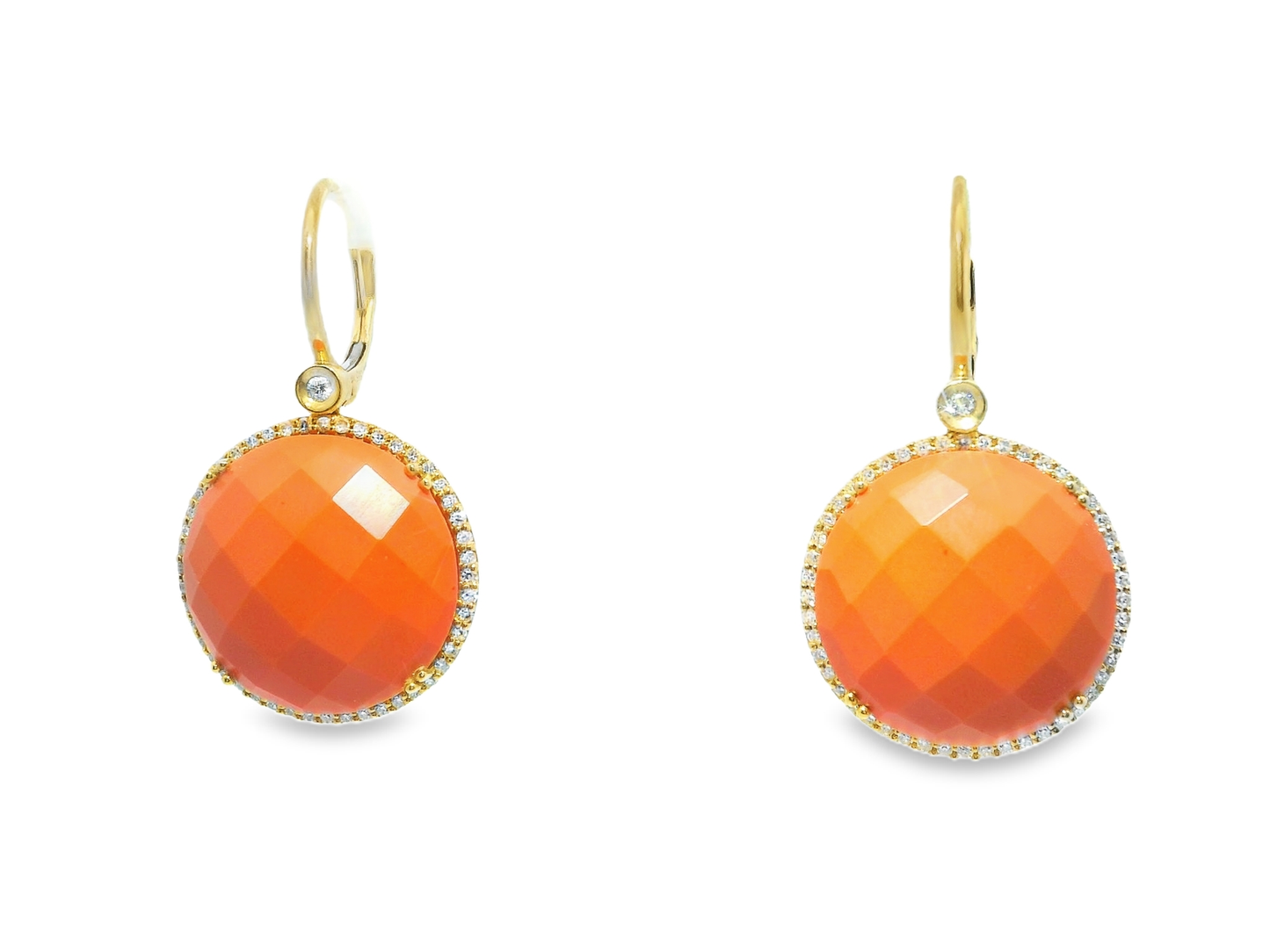 0.29CT Diamond Coral Sapphire 14k Yellow Gold Earring
