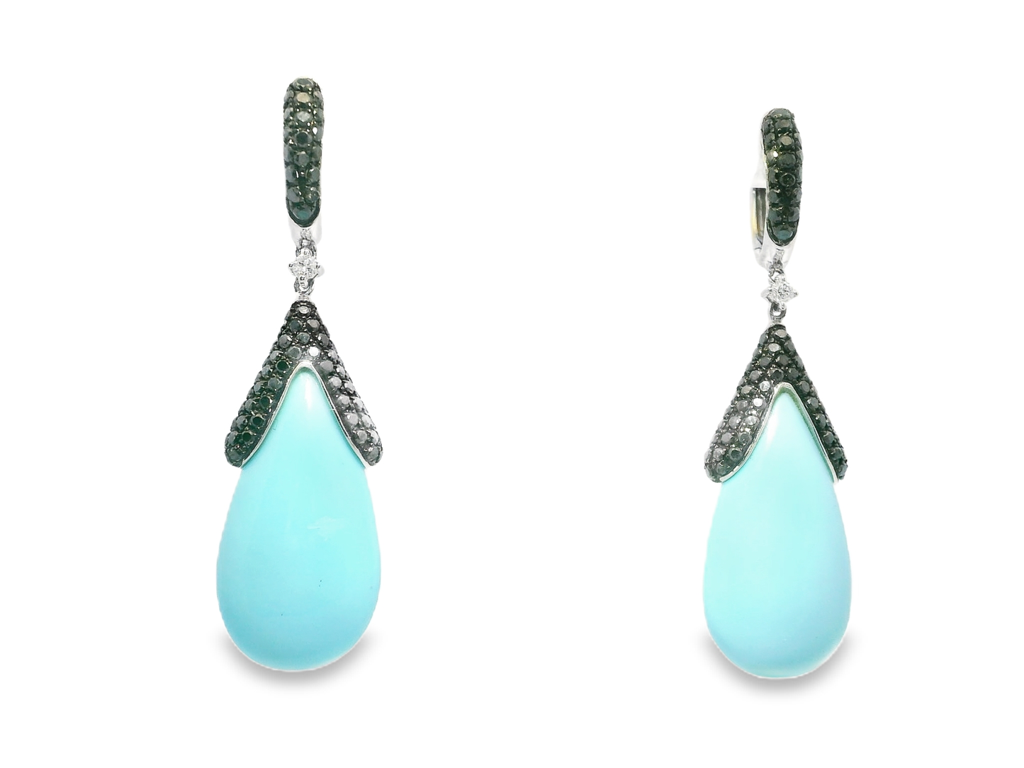 0.05CT Black Diamond with Turquoise 14k White Gold Earring