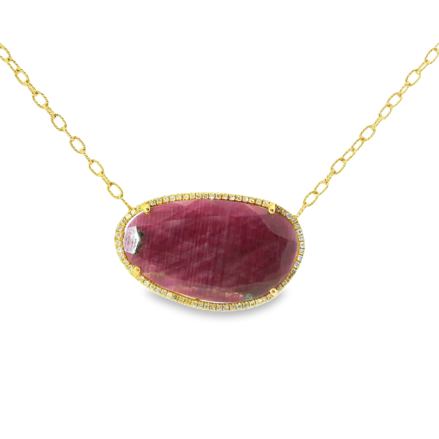0.30CT Diamond with Ruby 14k Yellow Gold Pendant