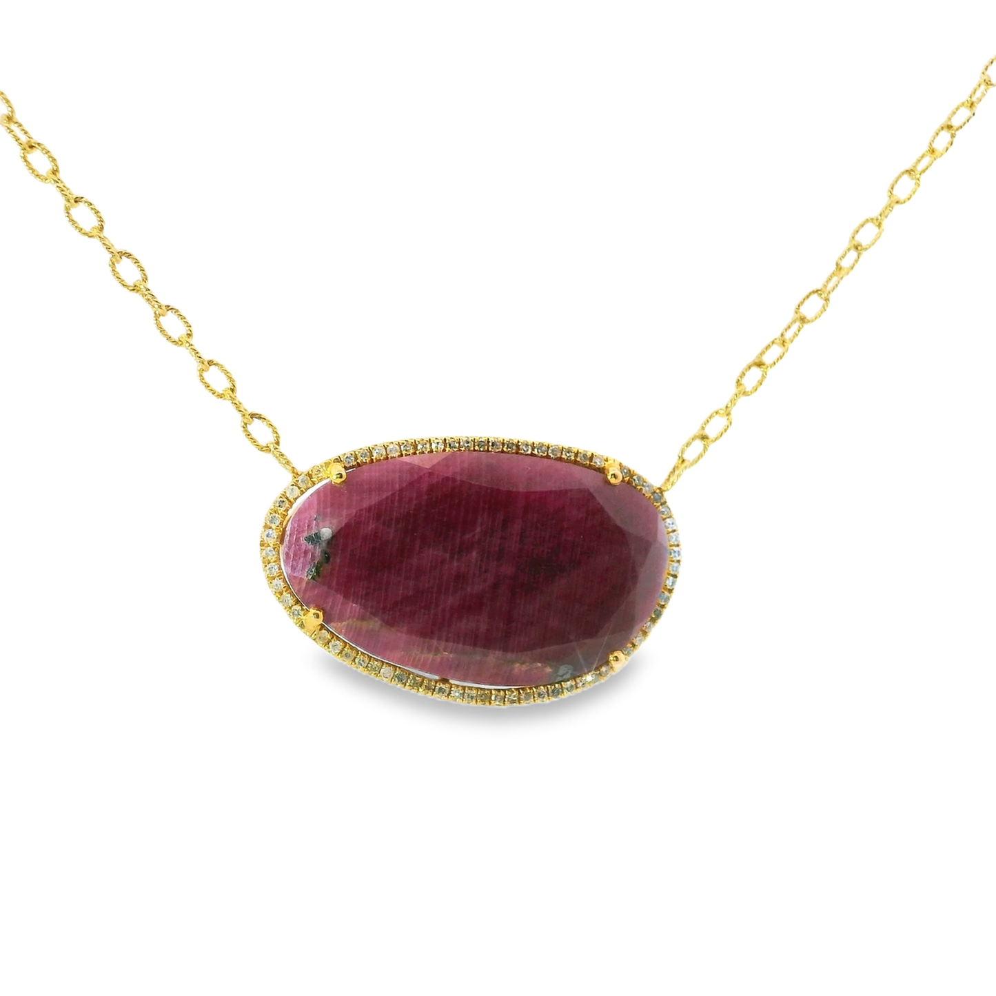 0.30CT Diamond with Ruby 14k Yellow Gold Pendant