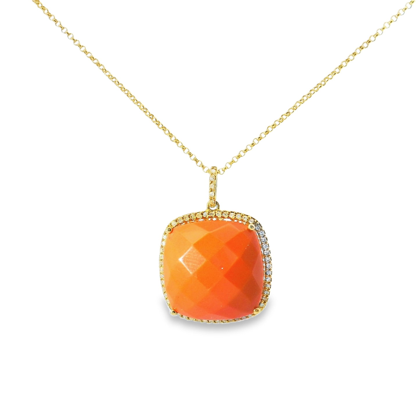 0.22CT Diamond with Coral Sapphire 14k Yellow Gold