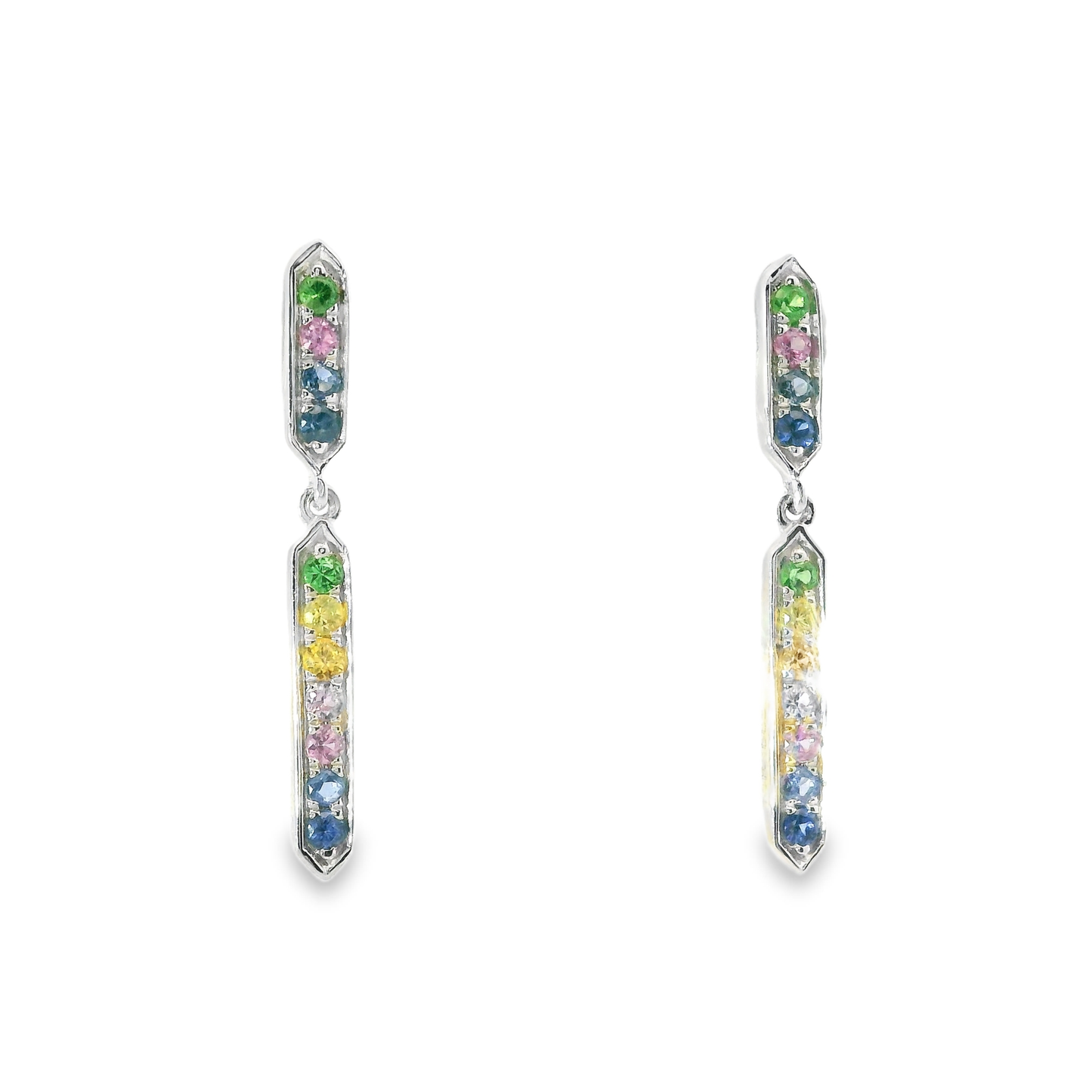 0.35CT Mixed Sapphire 14k White Gold Earring