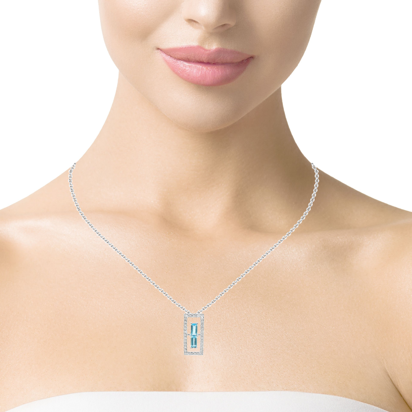 0.23CT Diamond 0.53CT Baguette Blue Topaz Pendant 14k Gold Pendant