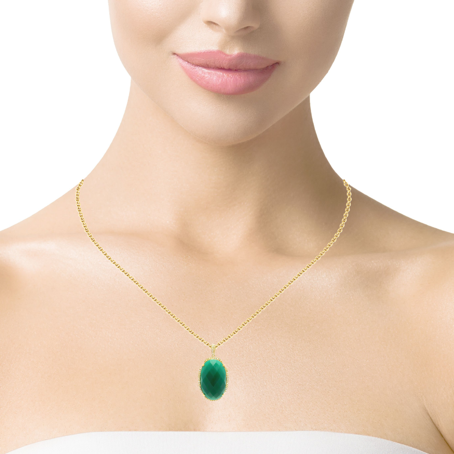 0.28CT Diamond With Green Agate 14k Yellow Gold Pendant