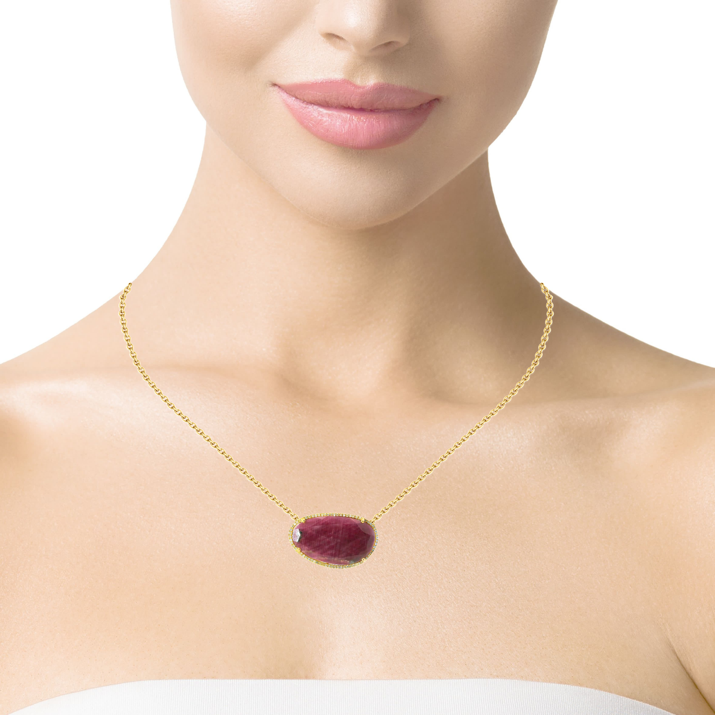 0.30CT Diamond with Ruby 14k Yellow Gold Pendant