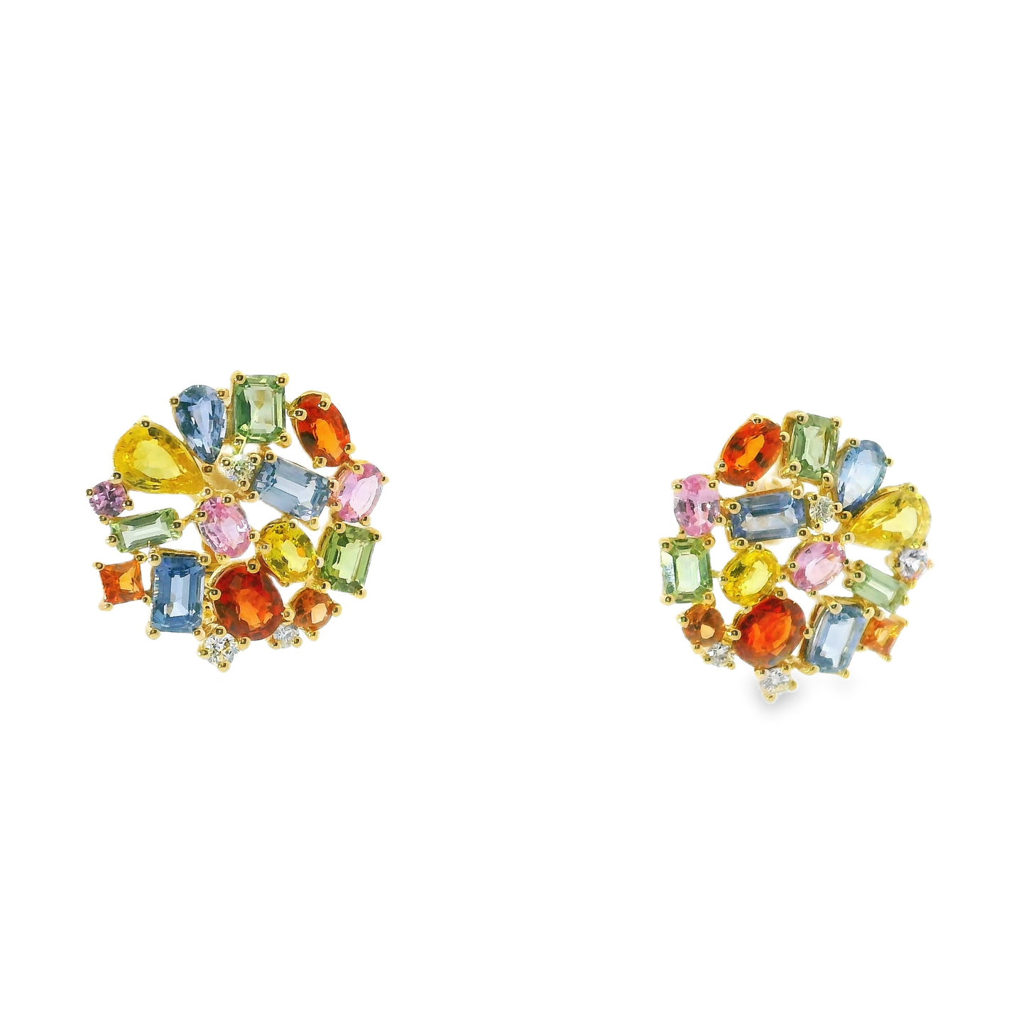 0.17CT Diamond 7.85CT Multi Sapphire 14k Yellow Gold Earring