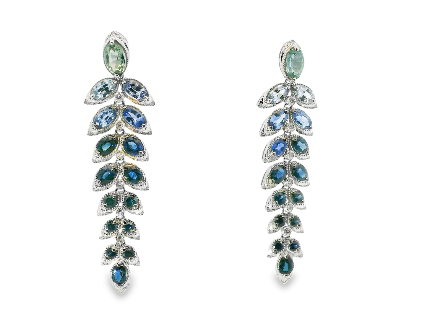 0.31CT Diamond 7.17CT Mixed Sapphire 14k White Gold Earring