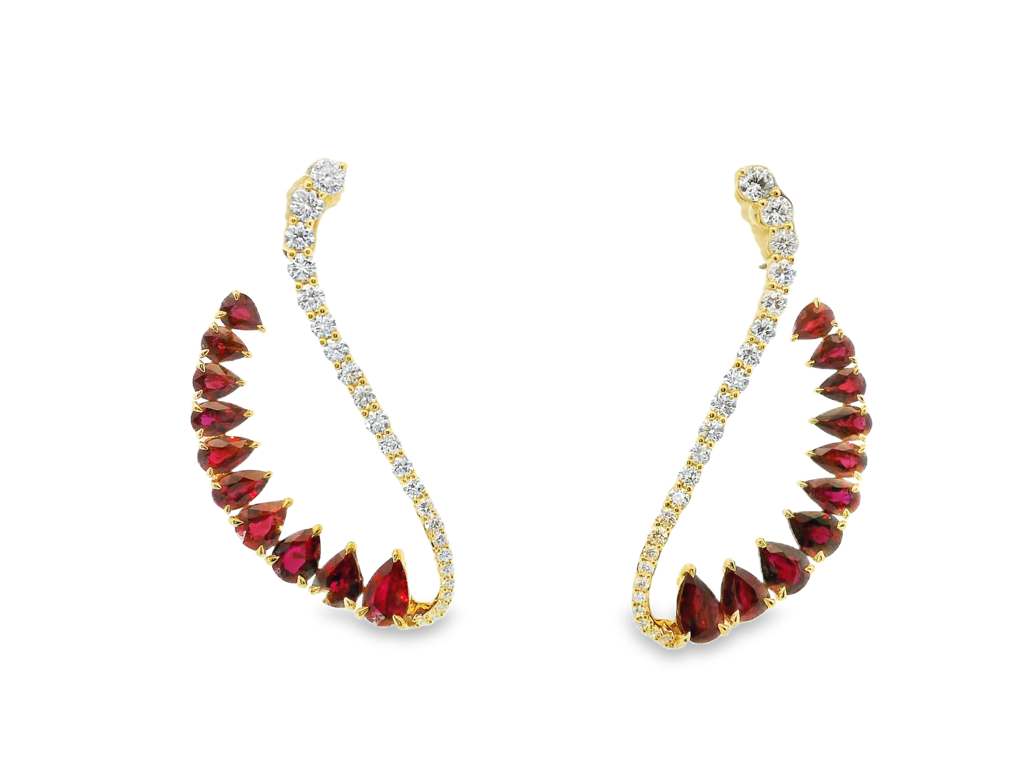 1.15CT Diamond 5.27CT Ruby 18k Yellow Gold Earring
