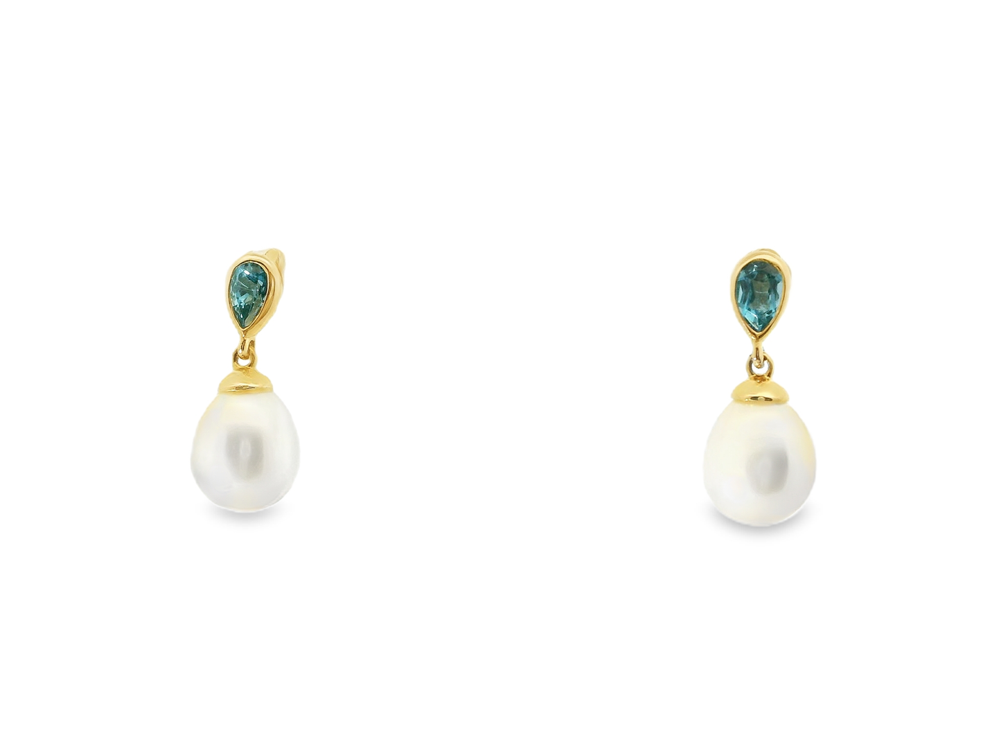 0.55CT Blue Topaz 14k Yellow Gold Pearl Earring