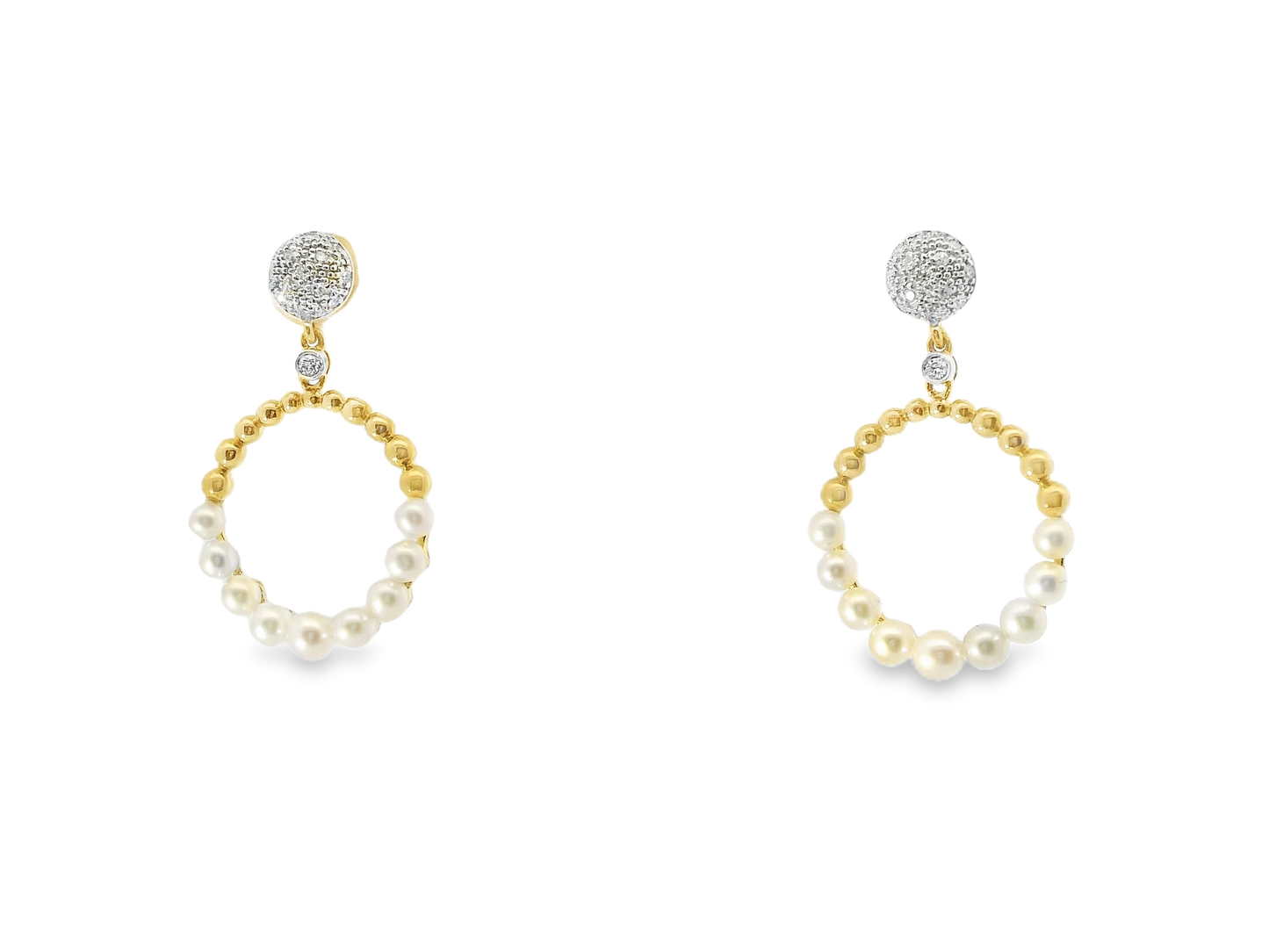 0.09CT Diamond 14k Yellow Gold Pearl Earring