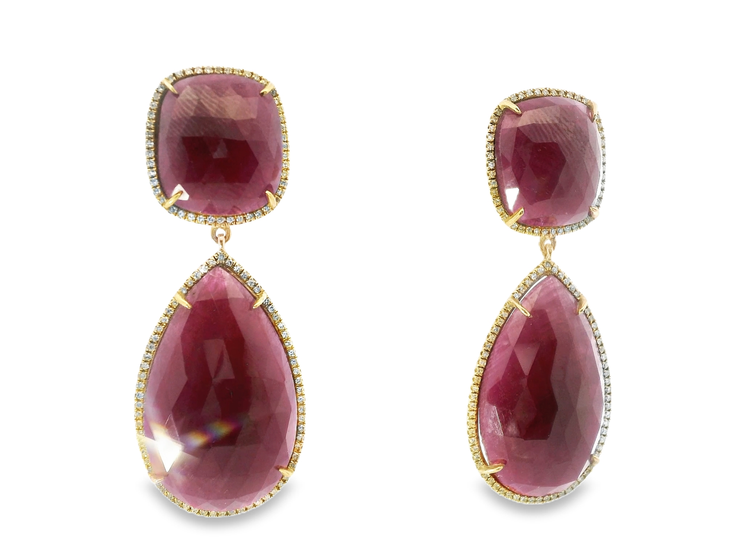 0.47CT Diamond with Ruby 14k Yellow Gold Earring