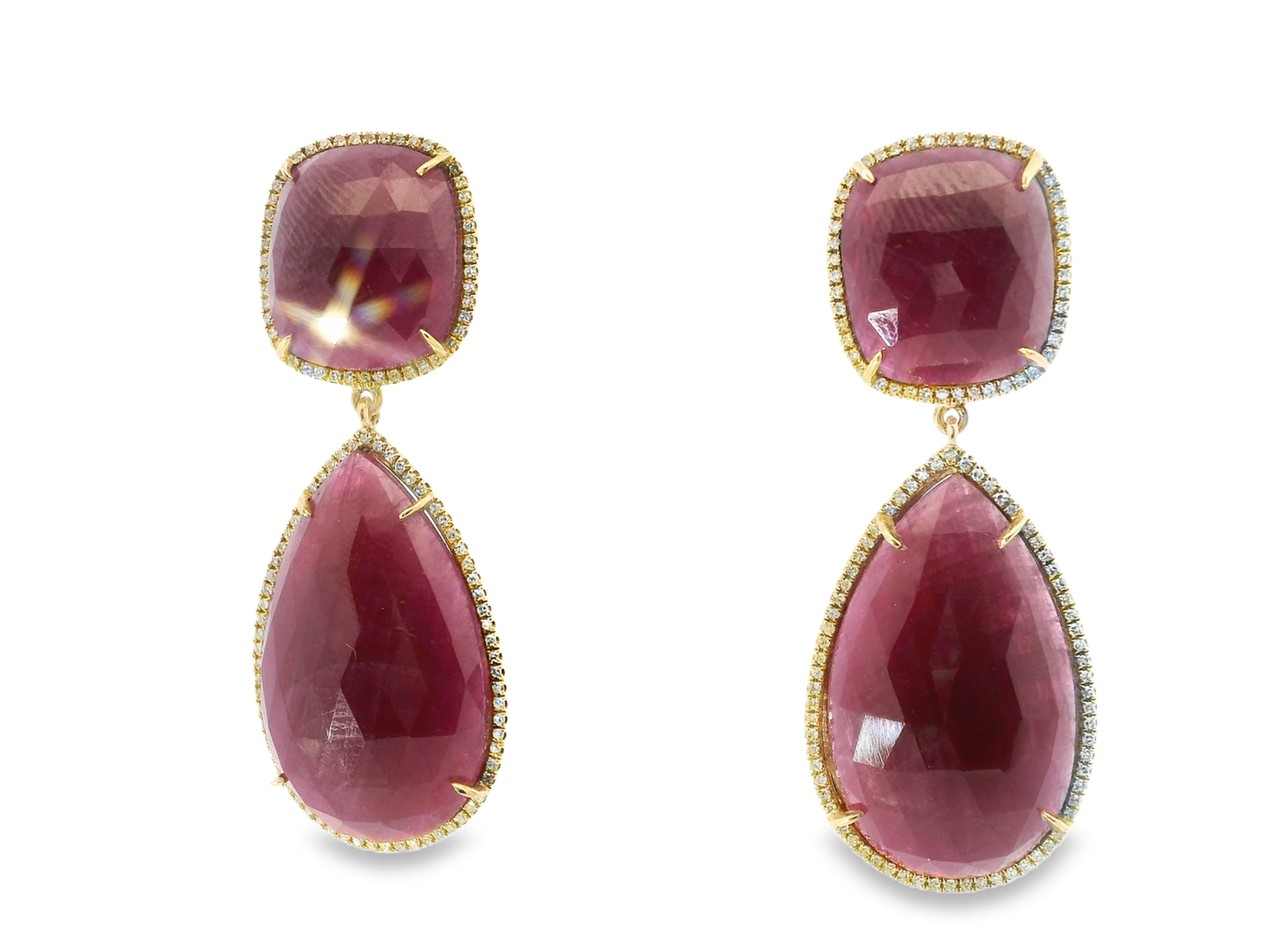0.47CT Diamond with Ruby 14k Yellow Gold Earring