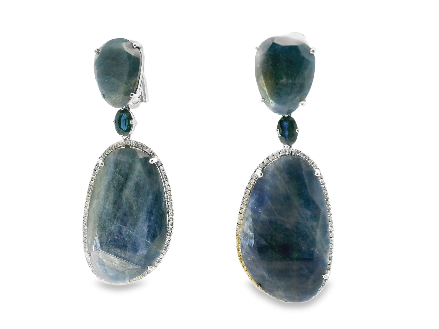 0.60CT Diamond with Blue Sapphire 14k White Gold Earring