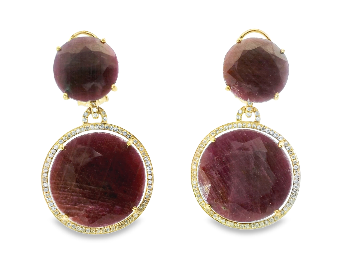0.58CT Diamond with Ruby 14k Yellow Gold Earring