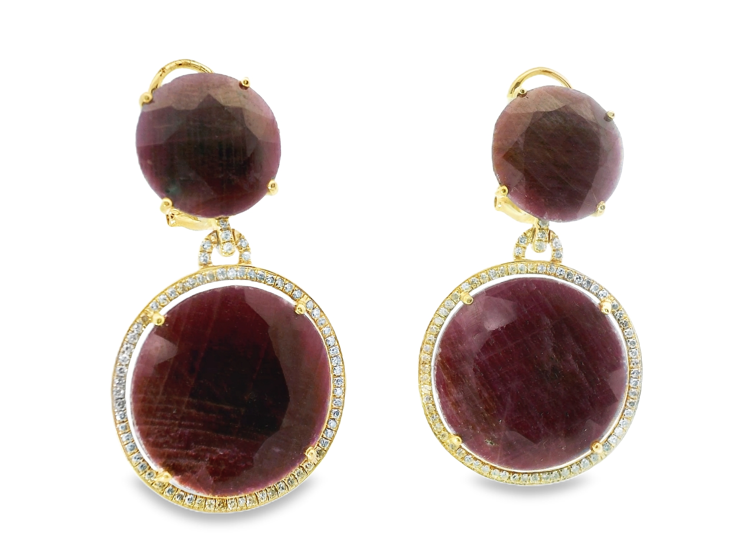 0.58CT Diamond with Ruby 14k Yellow Gold Earring