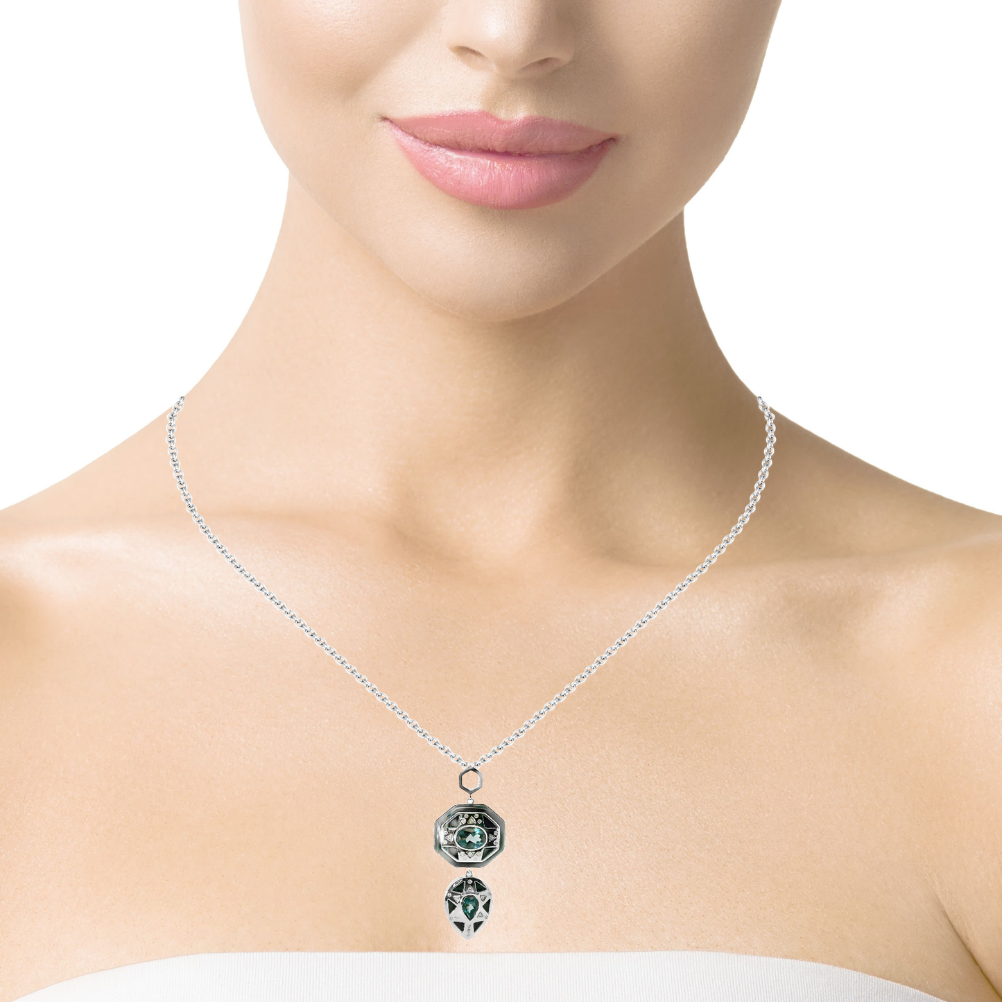 0.10CT Diamond 1.49CT Black Agate 14k White Gold