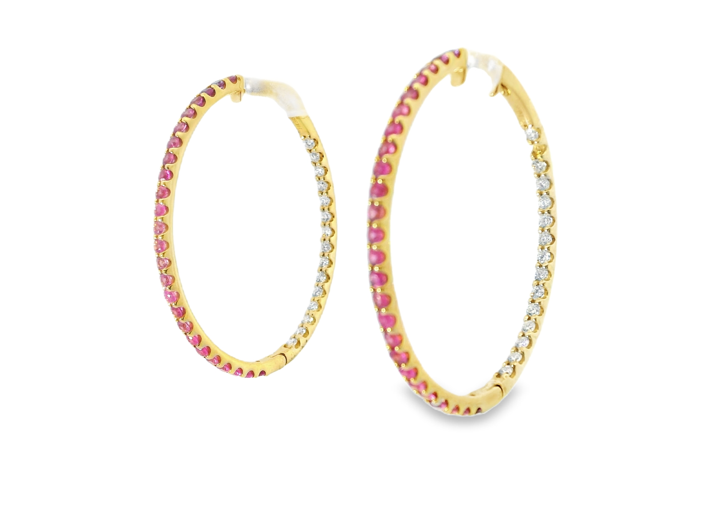 0.81CT Diamond 1.87CT Pink Sapphire HOOP 14k Yellow Gold Earring
