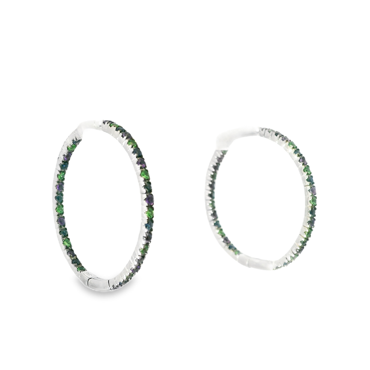 1.05CT Mixed Sapphire HOOP 14k White Gold Earring