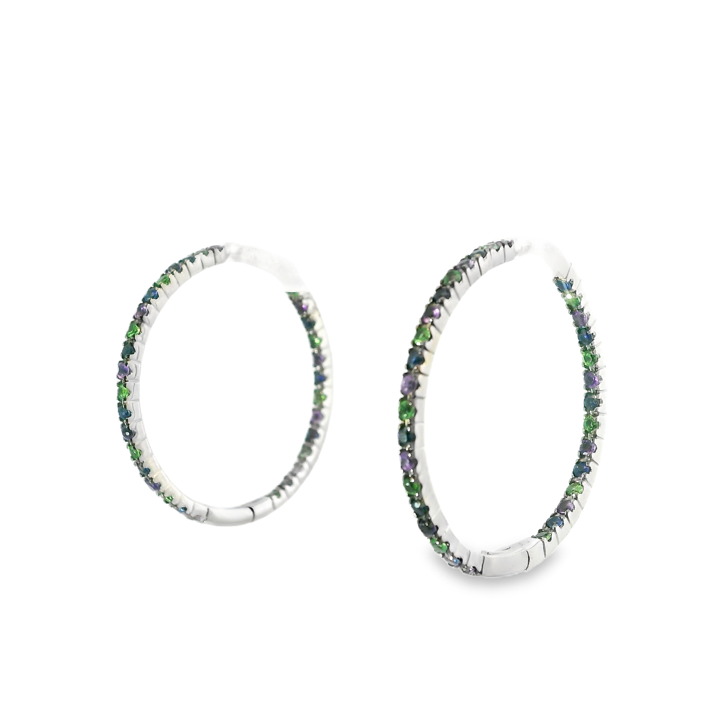 1.05CT Mixed Sapphire HOOP 14k White Gold Earring