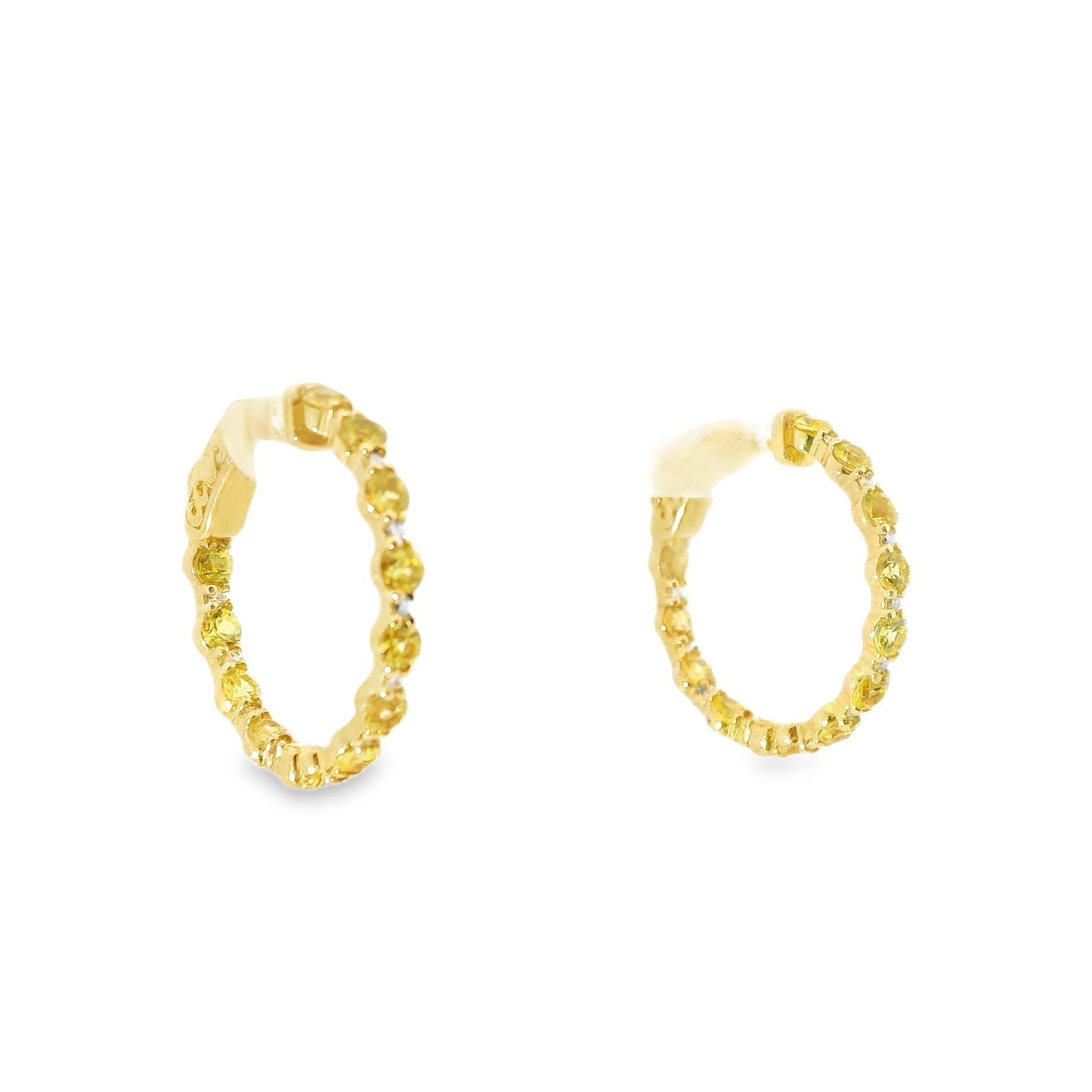 0.22CT Diamond 2.20CT Yellow Sapphire HOOP 14k Yellow Gold Earring