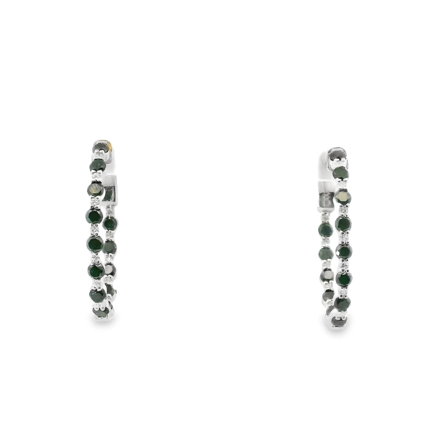 0.24CT Diamond 1.97CT Black Diamond HOOP 14k White Gold Earring