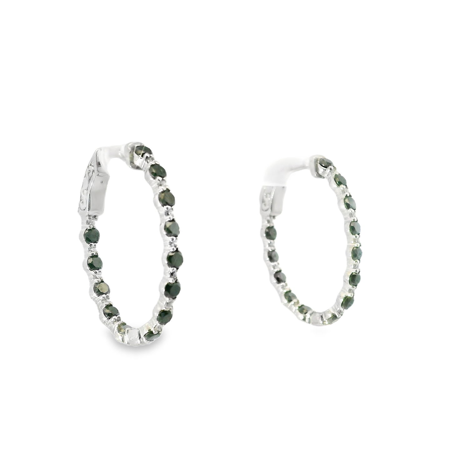 0.24CT Diamond 1.97CT Black Diamond HOOP 14k White Gold Earring