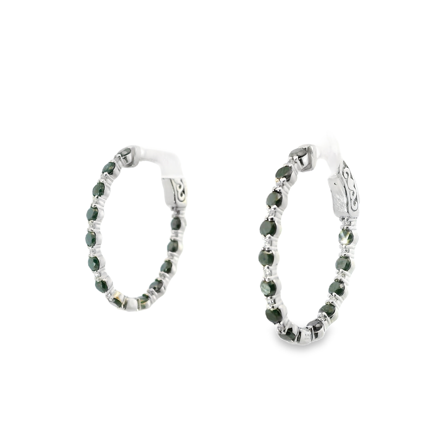 0.24CT Diamond 1.97CT Black Diamond HOOP 14k White Gold Earring