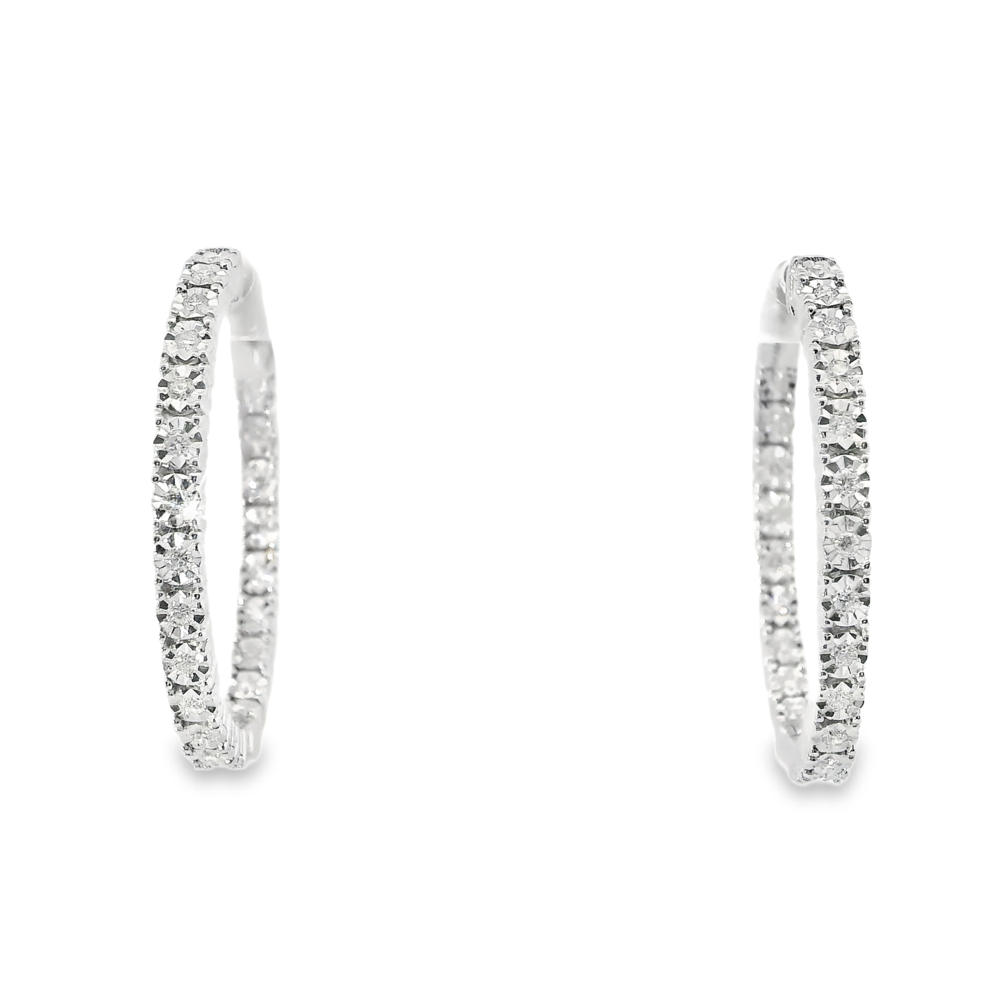 0.56CT Diamond Hoop Earrings 14k White Gold