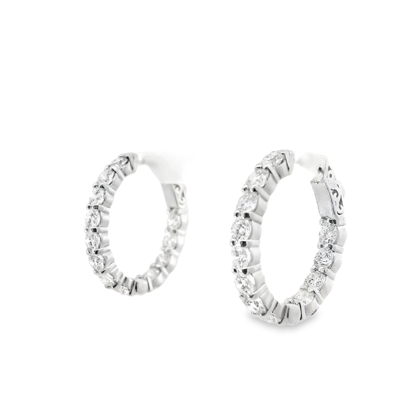 3.87CT Diamond Hoop 14k White Gold Earring