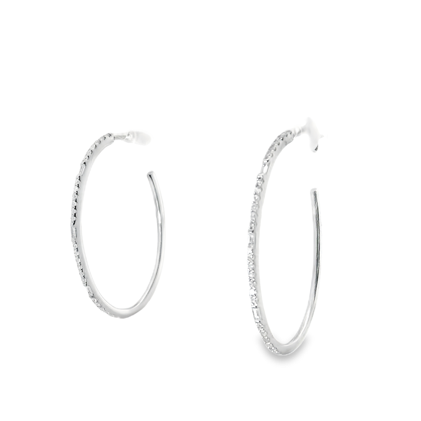 0.41CT Diamond Hoop Earrings 14k White Gold