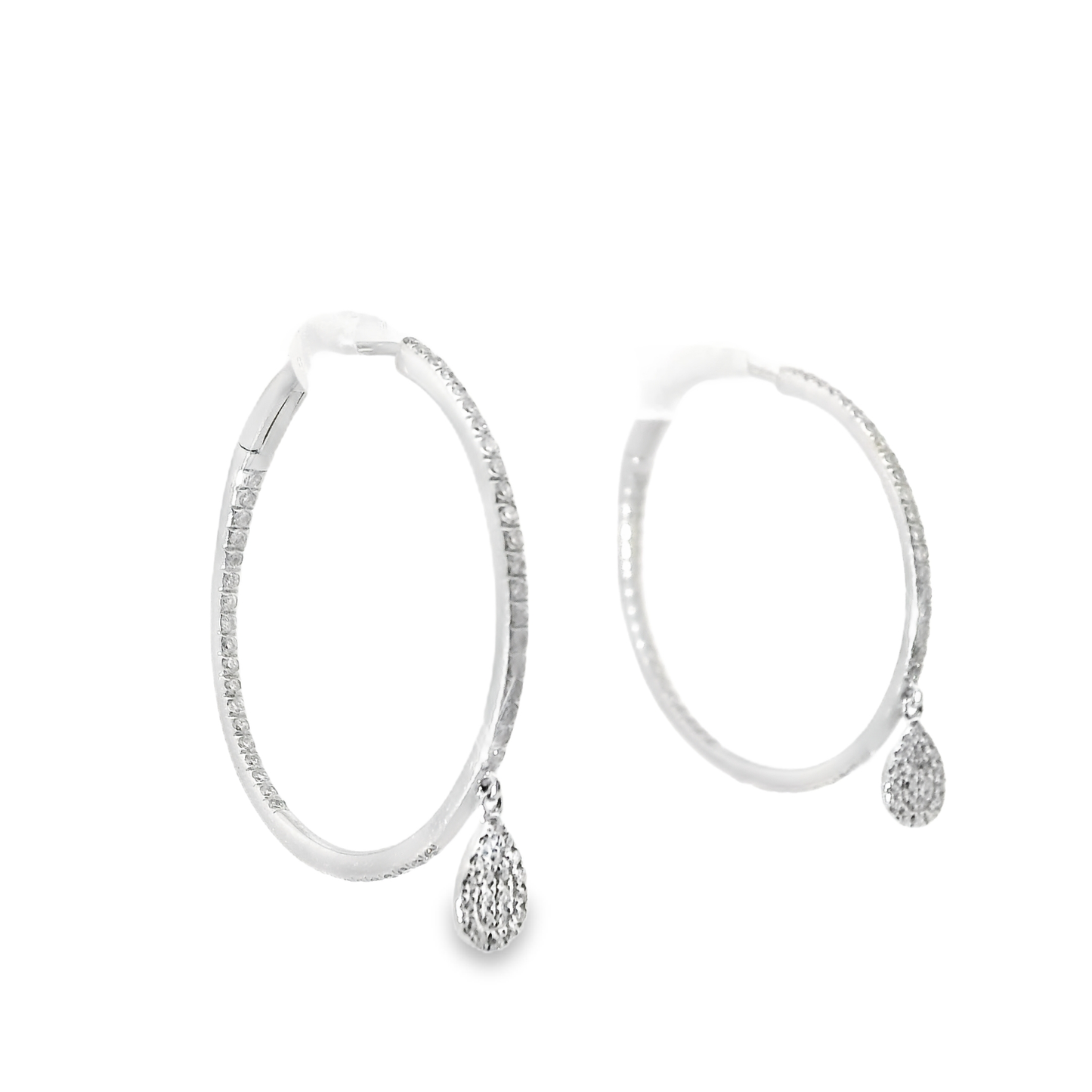 0.71CT Diamond Hoop Earrings 14k White Gold
