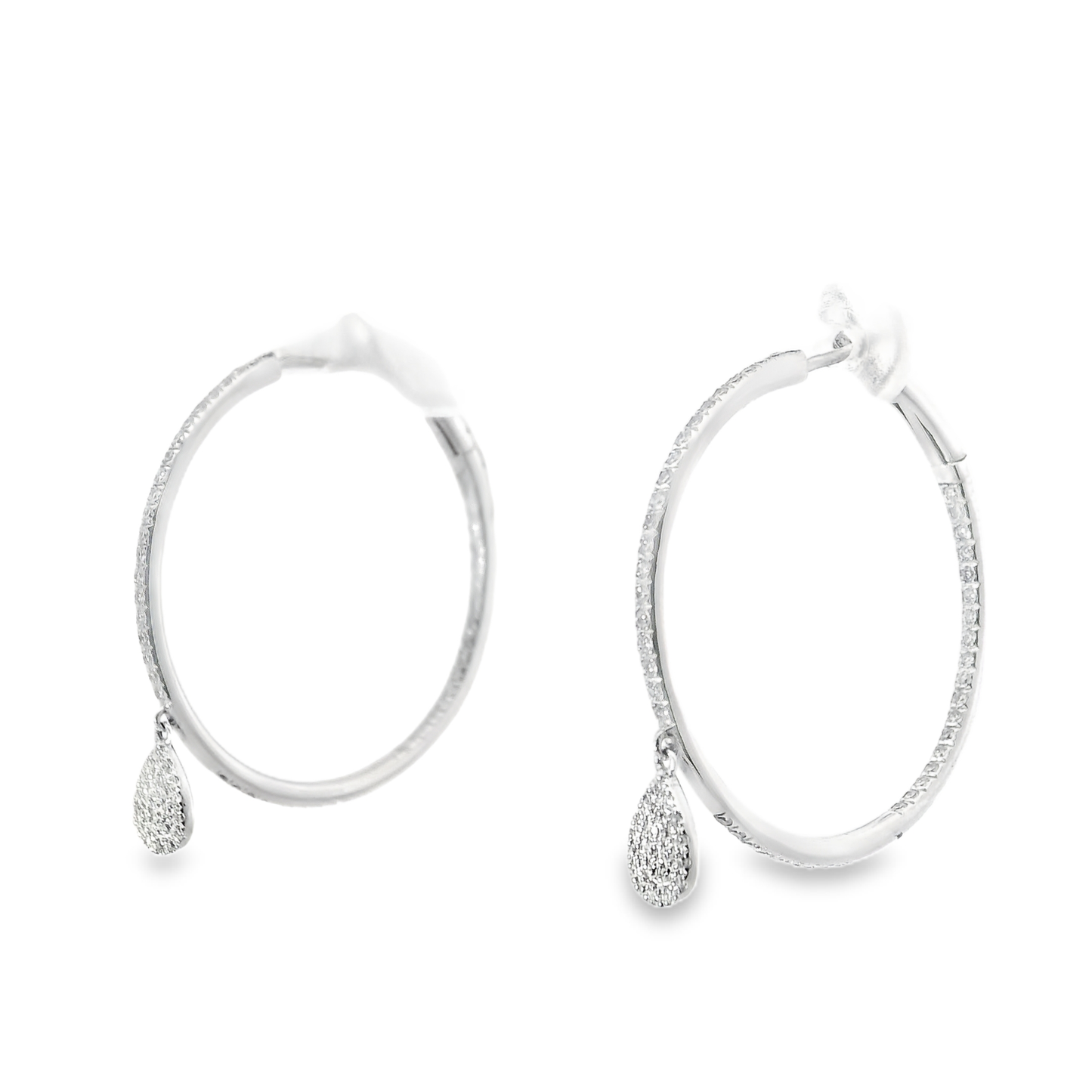 0.71CT Diamond Hoop Earrings 14k White Gold