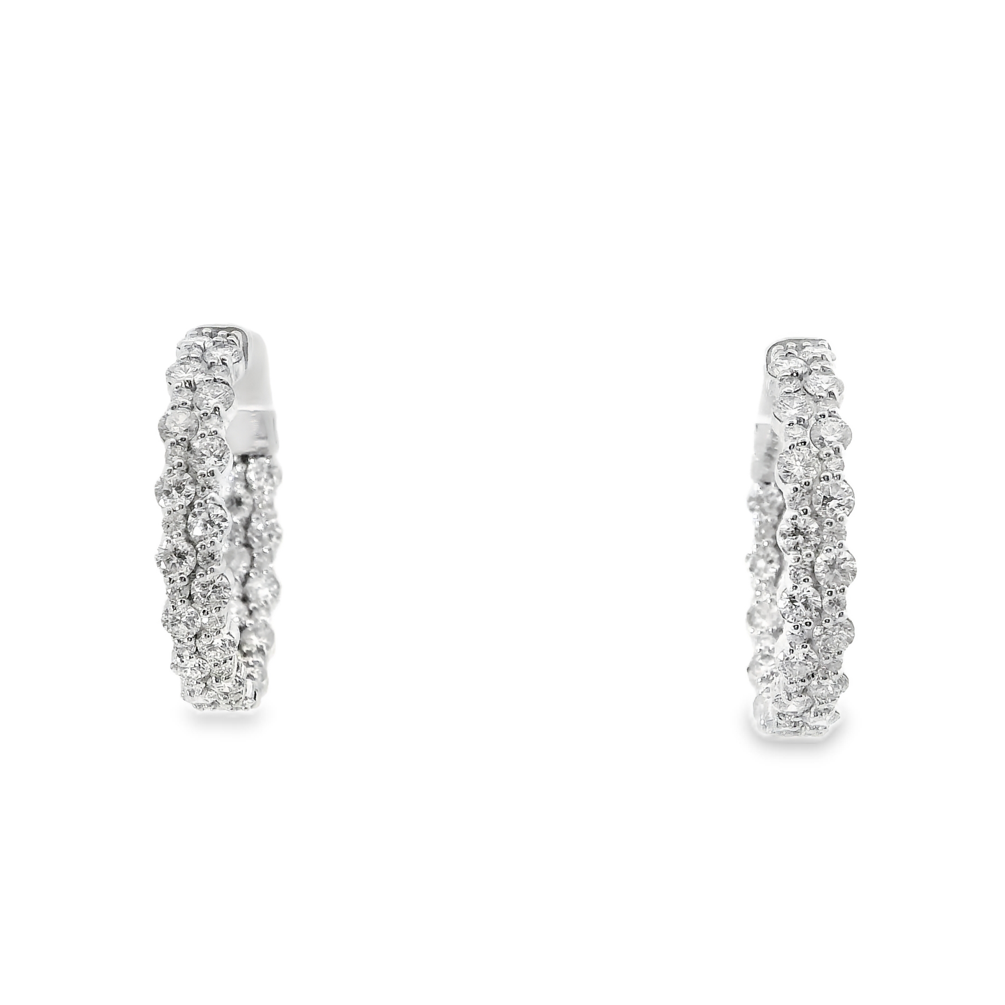 3.02CT Diamond Hoop Earrings 14k White Gold