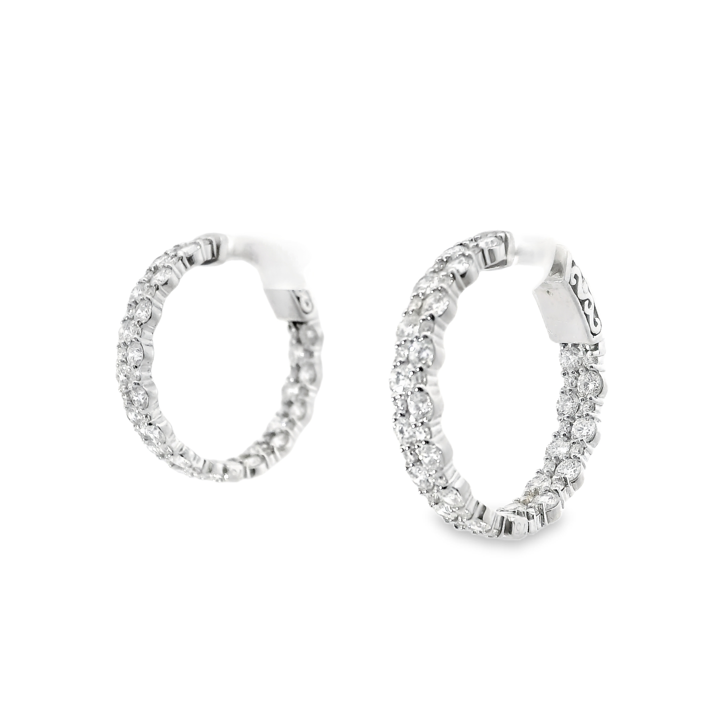 3.02CT Diamond Hoop Earrings 14k White Gold