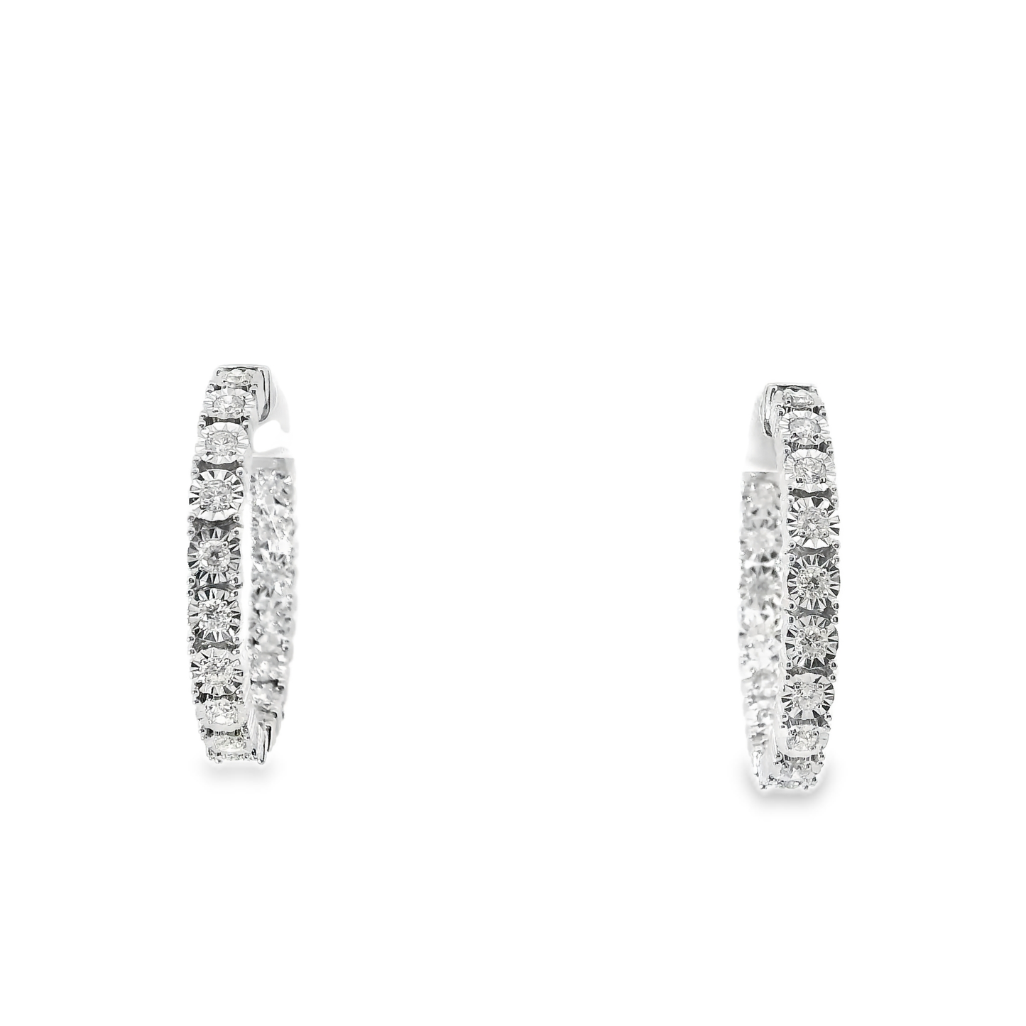 0.94CT Diamond Hoop Earrings 14k White Gold