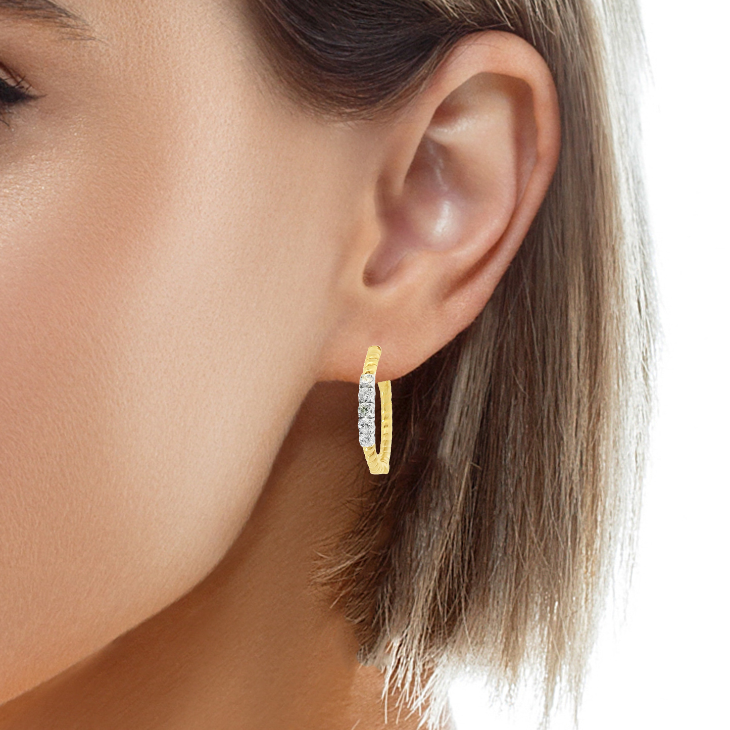 0.50CT Diamond Hoop Earrings 14k Yellow Gold