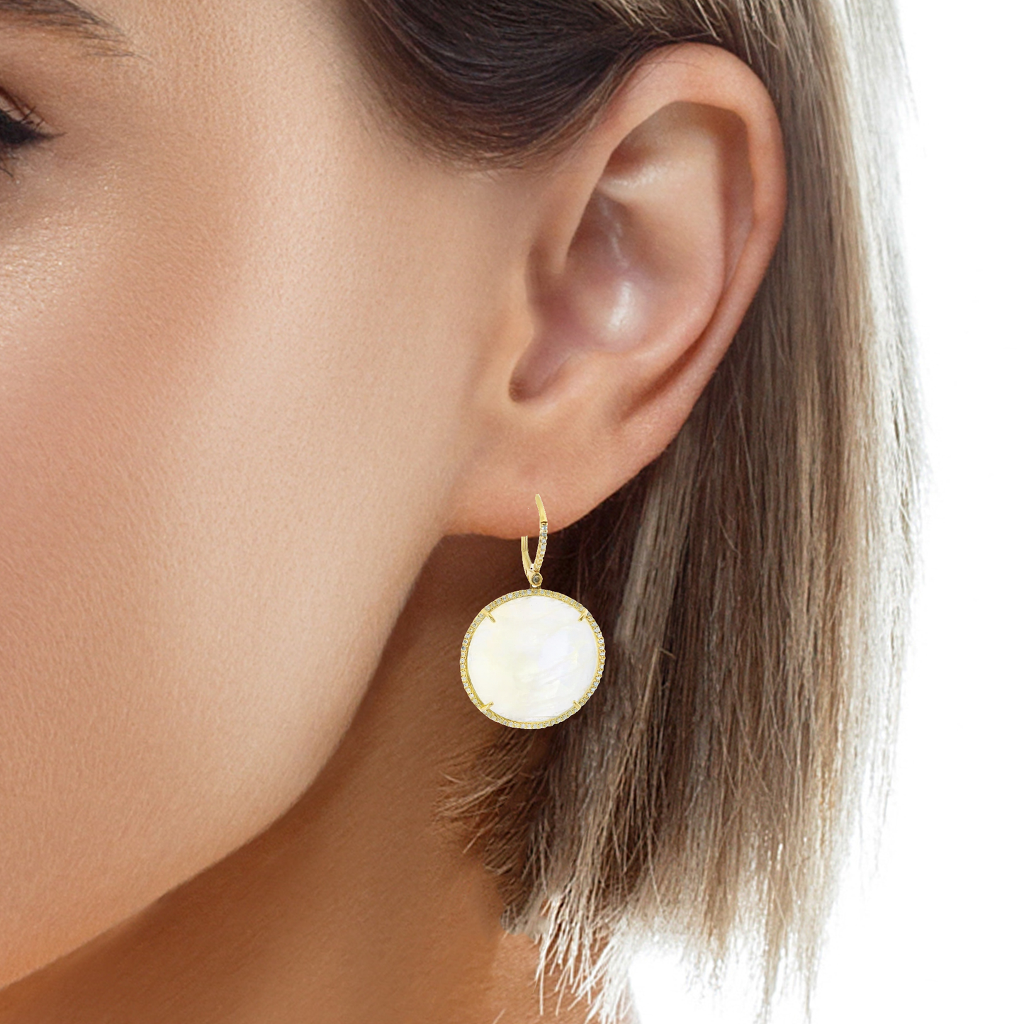 0.70CT Diamond with Moon Stone 14k Yellow Gold Earring