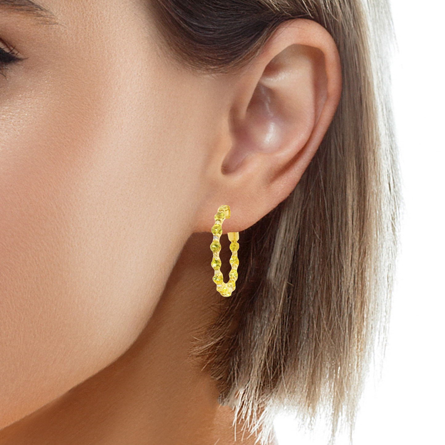 0.22CT Diamond 2.20CT Yellow Sapphire HOOP 14k Yellow Gold Earring