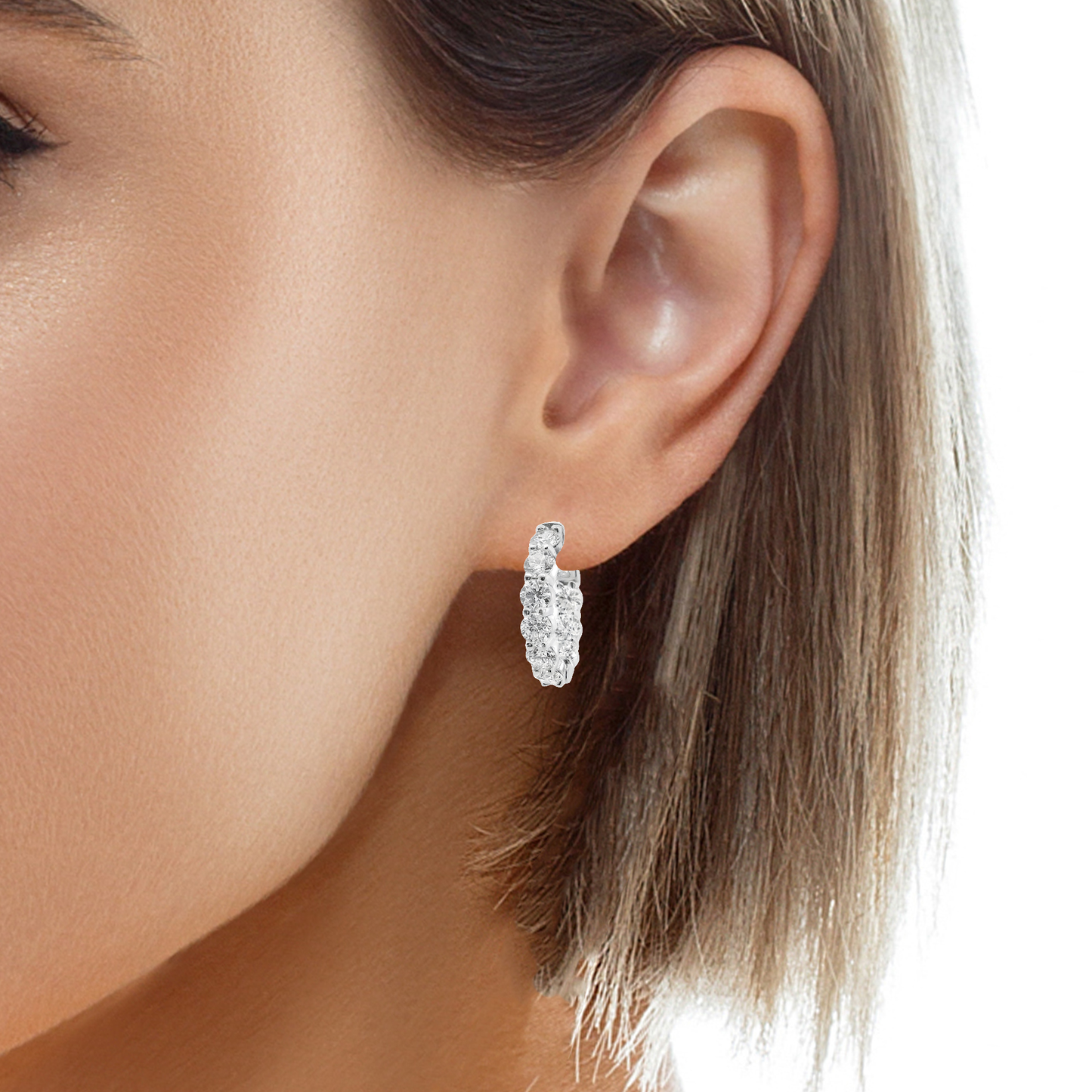 5.25CT Diamond Hoop Earrings 14k White Gold