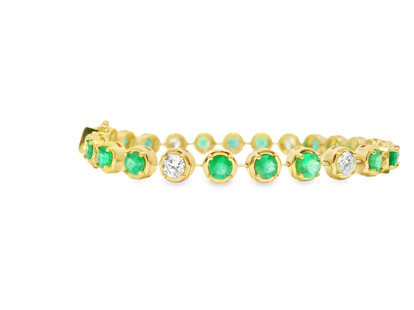 1.67CT Round Lab Diamond 3.59CT Emerald 14K Yellow Gold Bracelet